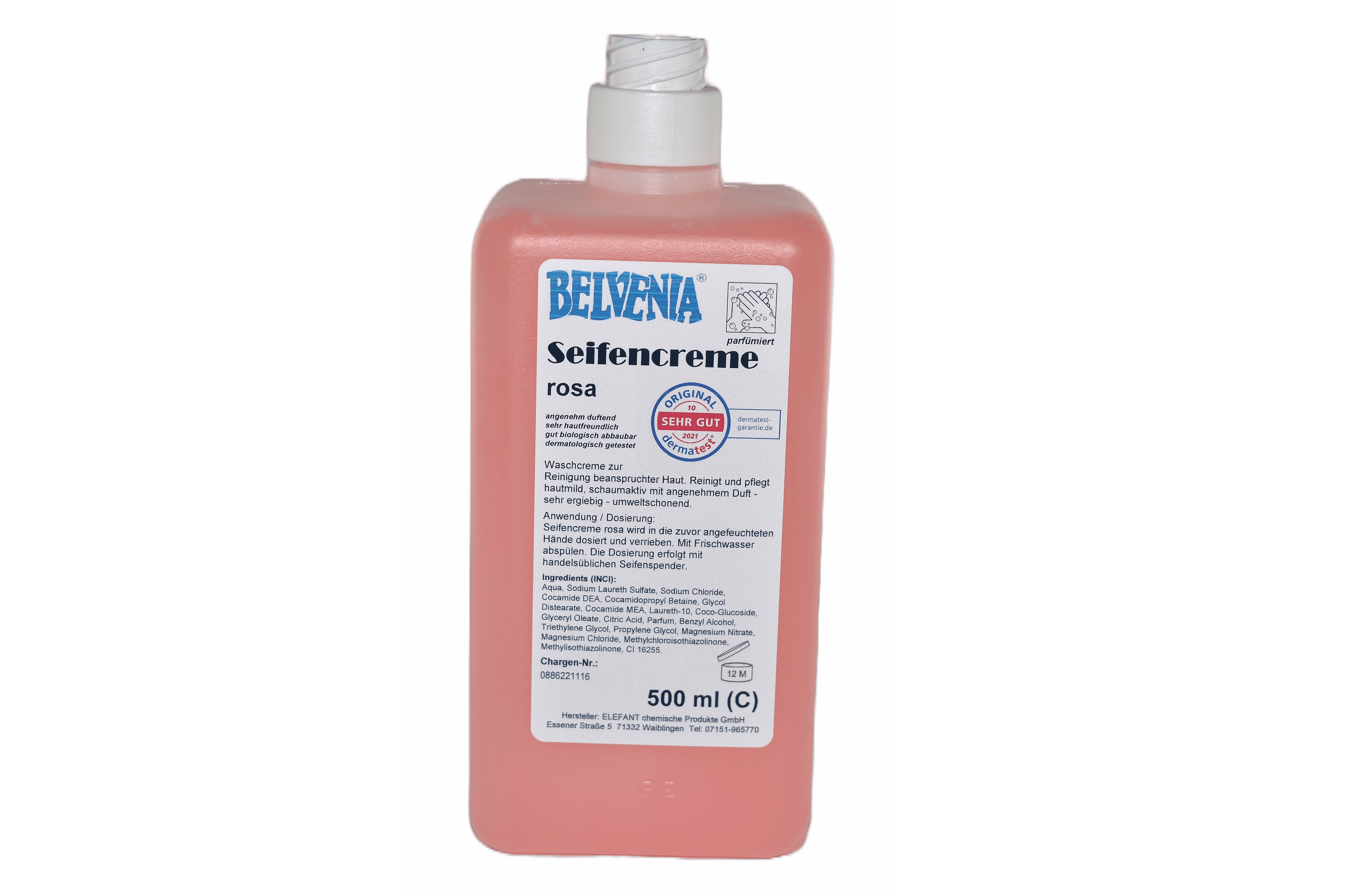 BELVENIA-Cremeseife rosa 500 ml Spenderflasche (C) Karton mit 12x500 ml