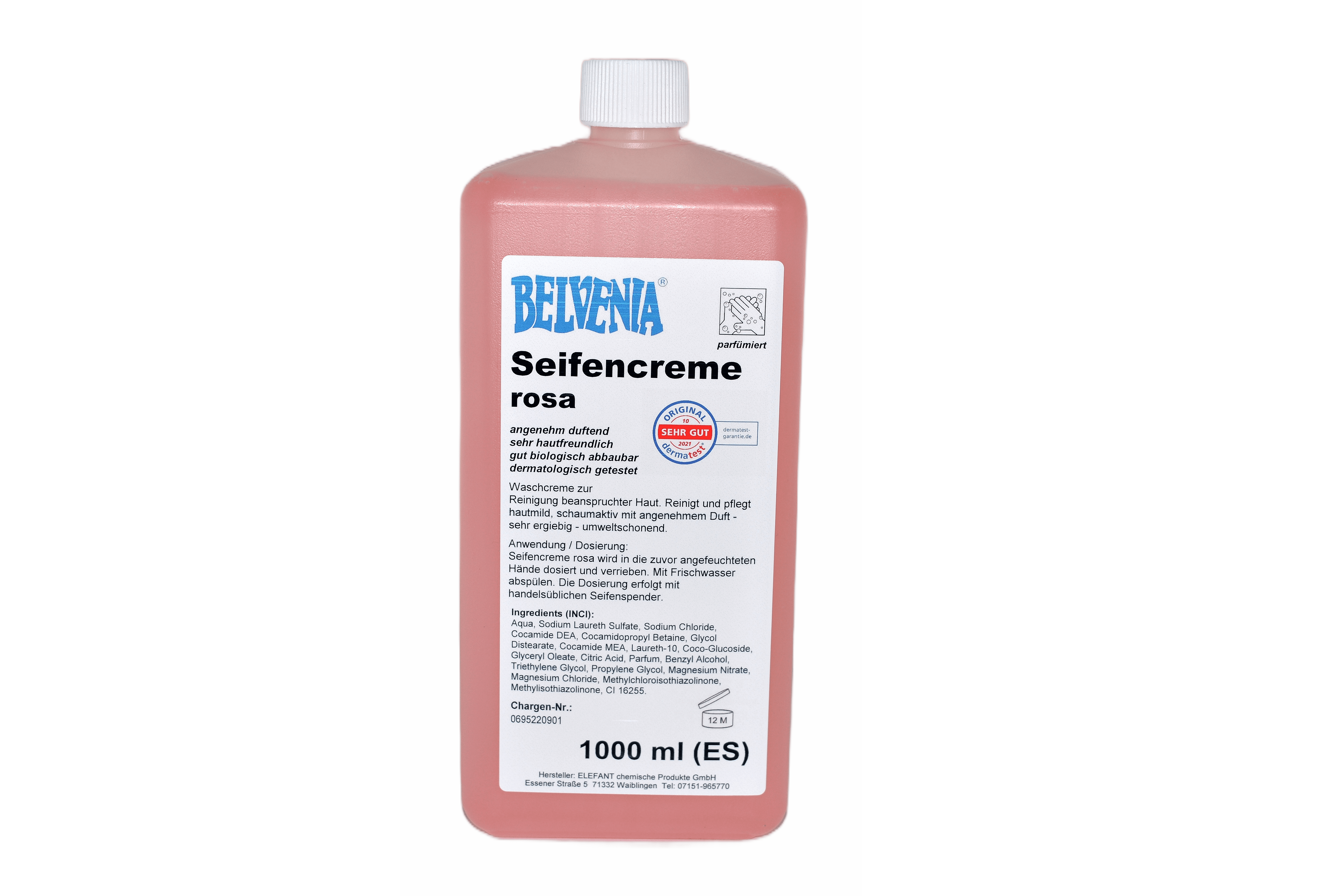 BELVENIA-Cremeseife rosa 1000 ml Spenderflasche (ES) Karton mit 12x1000 ml