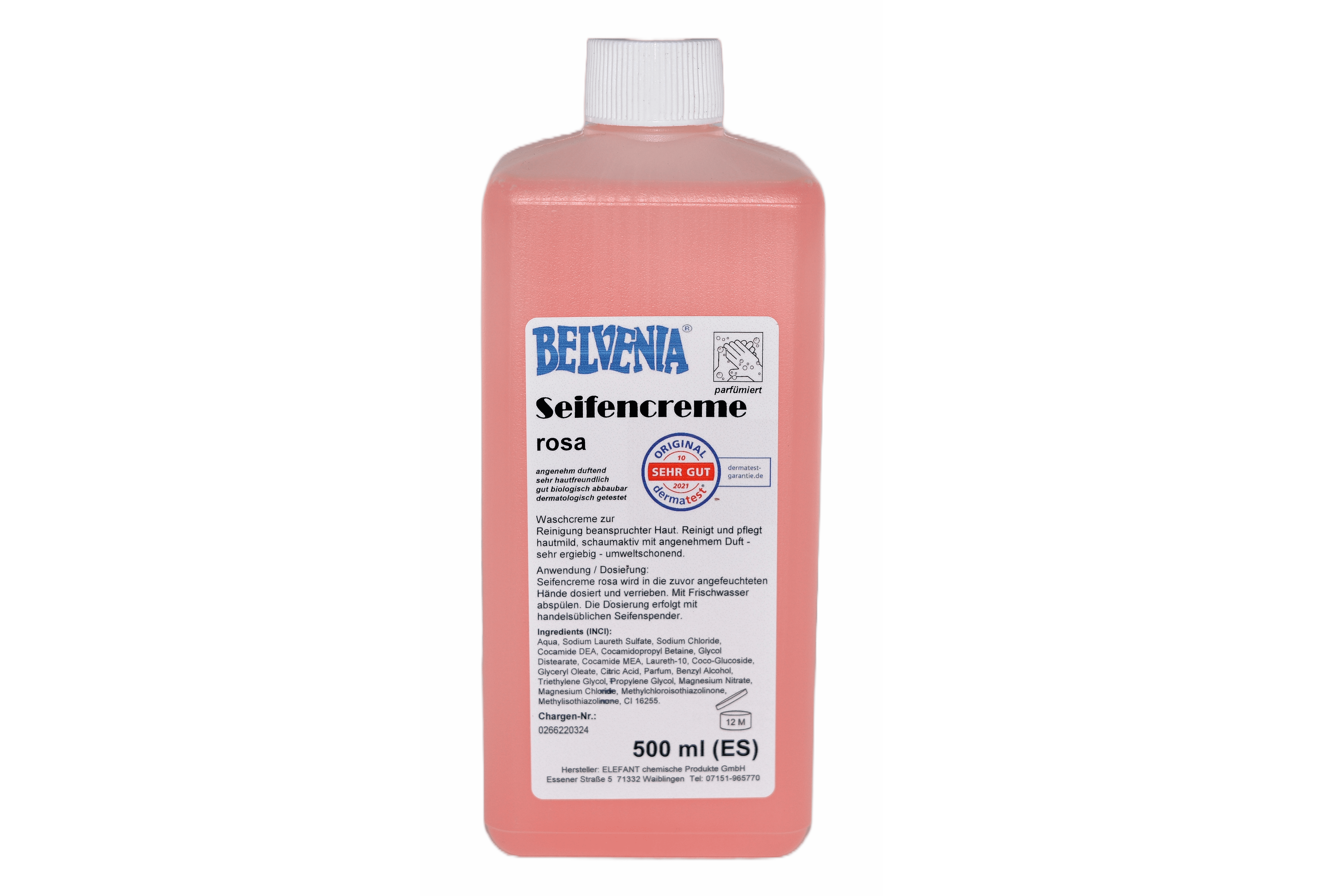 BELVENIA-Cremeseife rosa 500 ml Spenderflasche (ES) Karton mit 12x500 ml