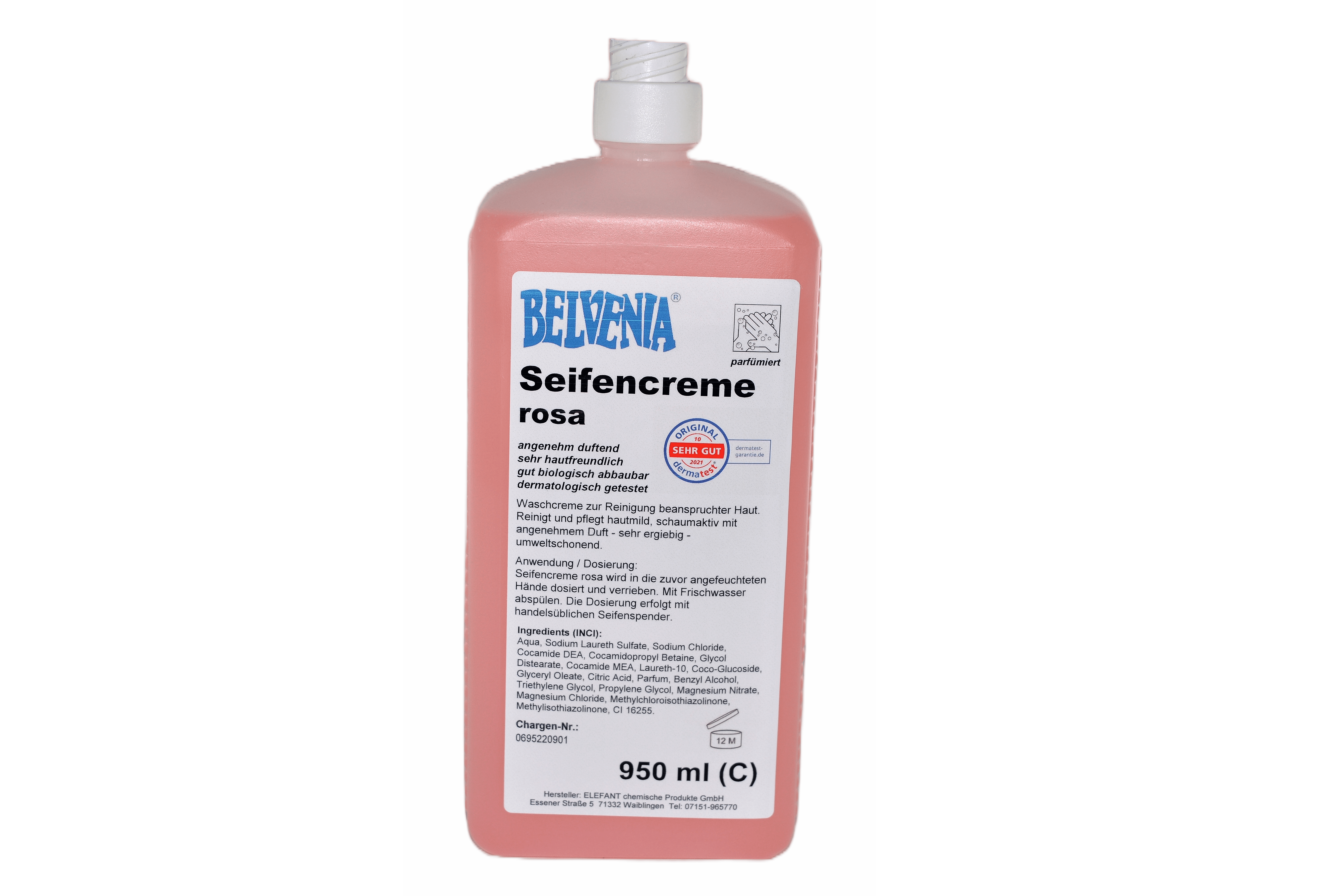 BELVENIA-Cremeseife rosa 950 ml Spenderflasche (C) Karton mit 12x950 ml
