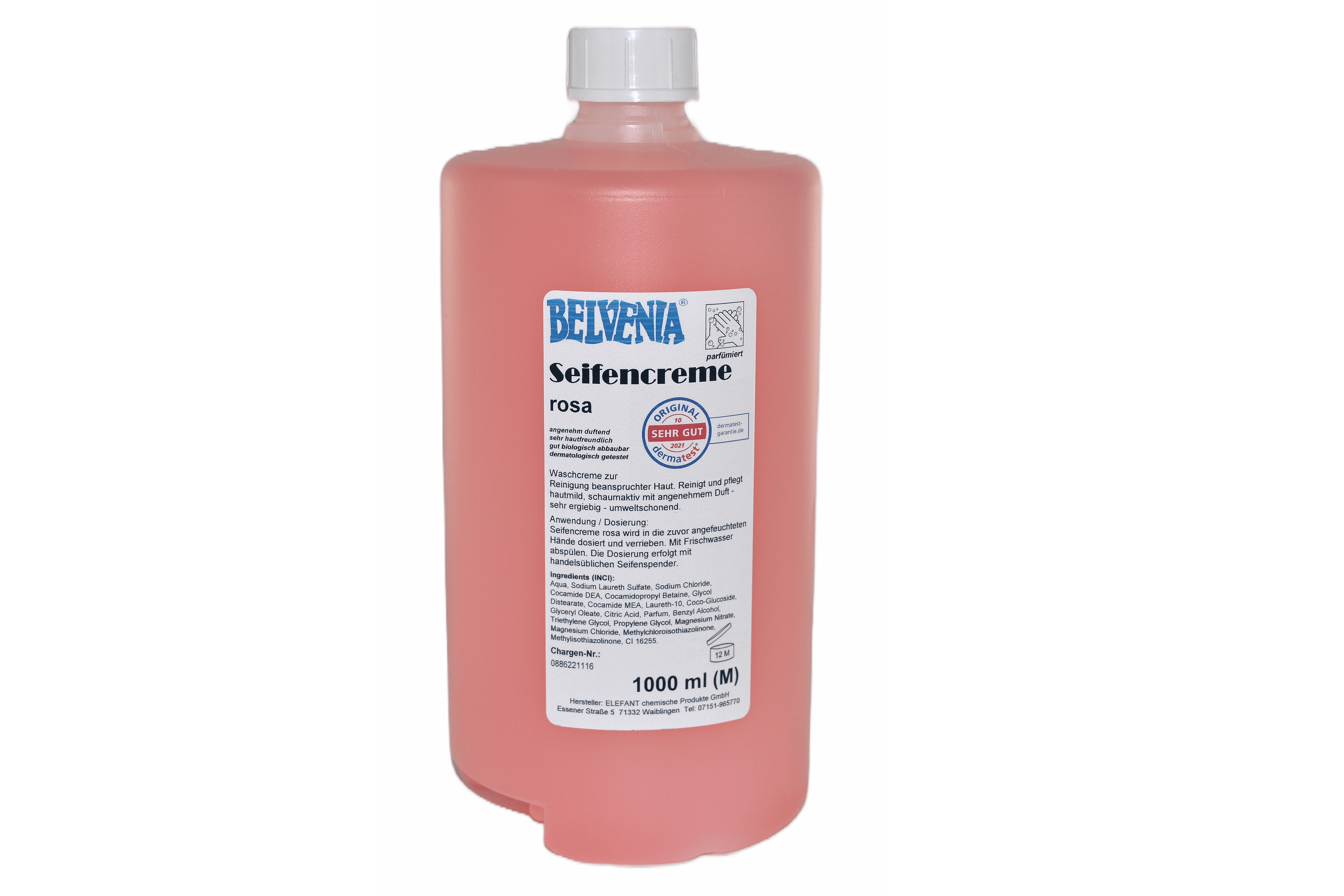 BELVENIA-Cremeseife rosa 1000 ml Spenderflasche (T) Karton mit 6x1000 ml